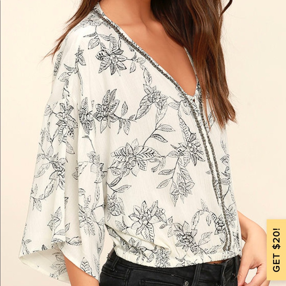 White Floral Cropped Top